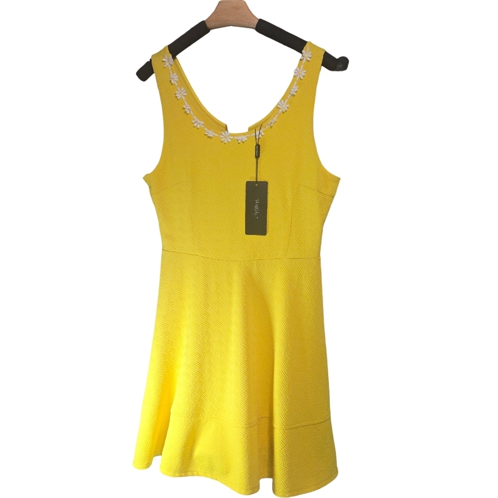 Rhapsody Yellow Mini Dress with White Floral Accents